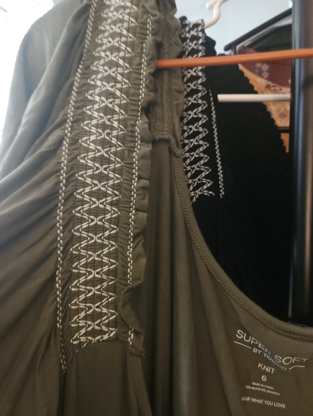 2 torrid Knit Super Soft Off-Shoulder Blouses- Black and Olive Green 6x